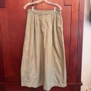Talbots Olive Green Skirt FIT & FLARE TWILL SKIRT Size 12 button pleated front